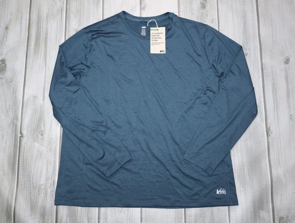 NEW REI Co-Op Men’s Lightweight Crew Long Sleeve Base Layer Blue Shirt XXL